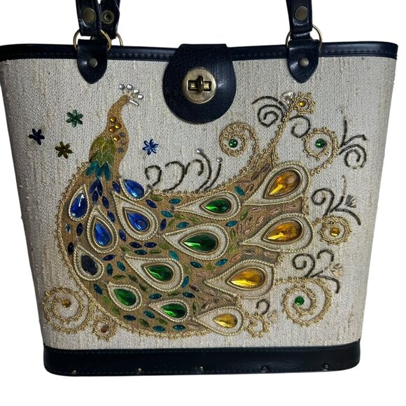Vintage 60's Embellished Jeweled Peacock Box Bag Handbag - Picture 3 of 12